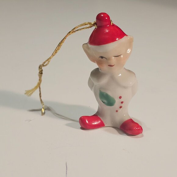 Vtg Elf Pixie 1950s Christmas Ornament YULETIDE NOVELTY Japan Retro Kitsch 2.25" - Picture 1 of 9